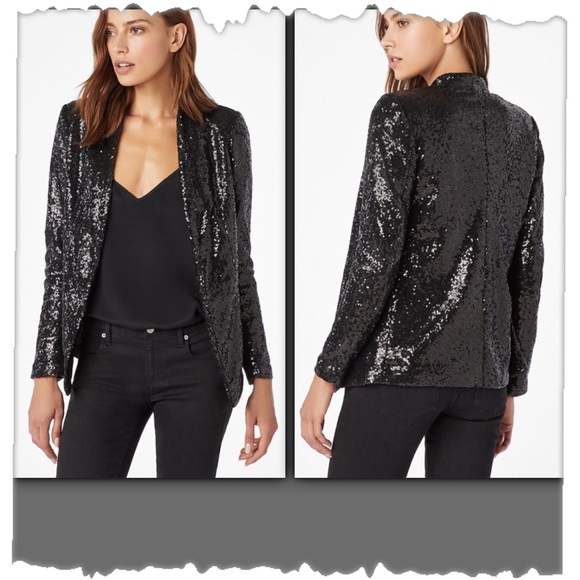 JustFab Jackets & Blazers - JustFab Black Sequin Drape Front Blazer